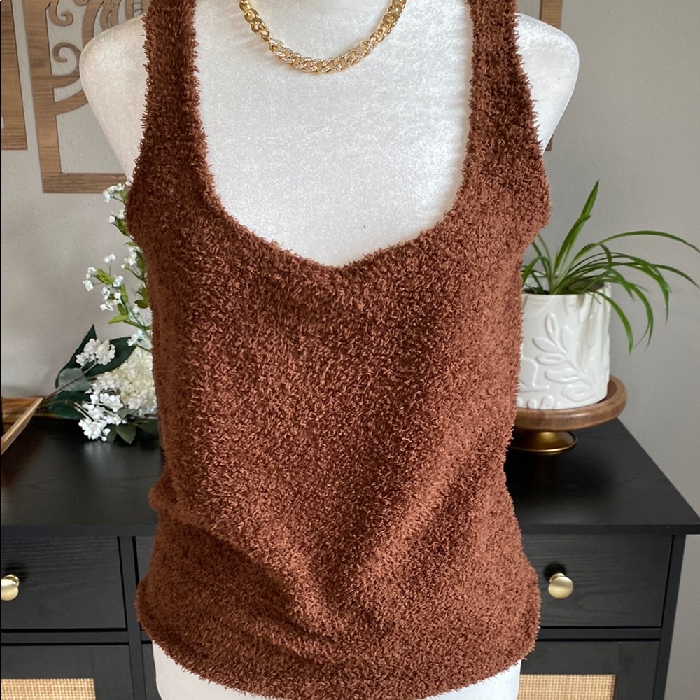 Cozy Brown Fuzzy Tank Top